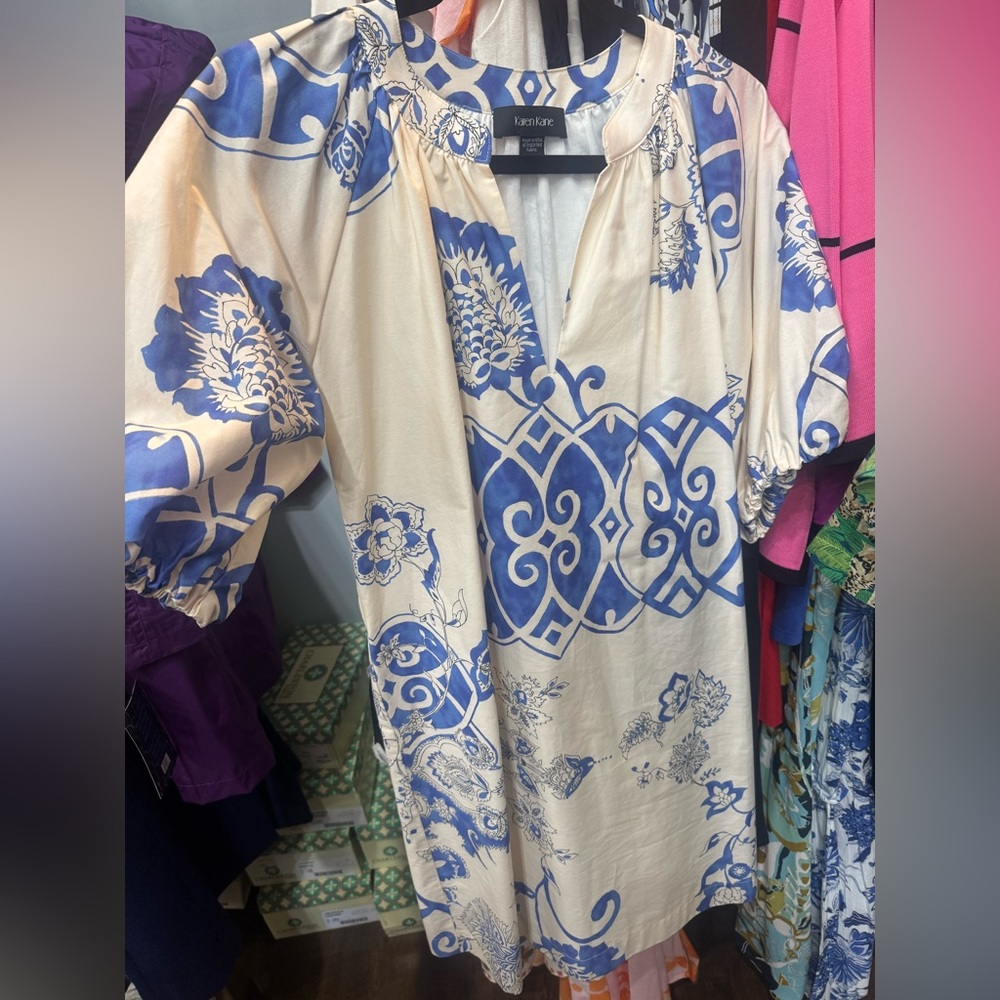 Karen Kane Blue and Cream Dress